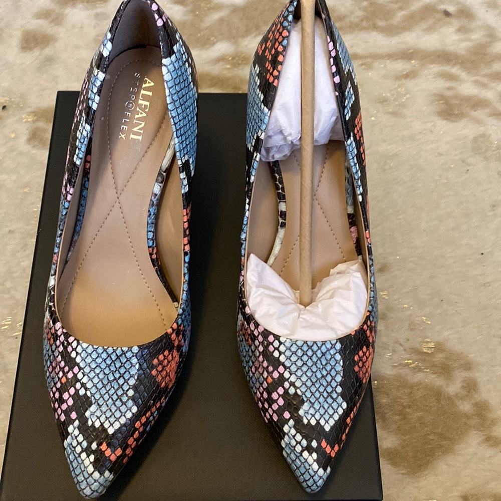 Multi color snake skin print 3” block heel